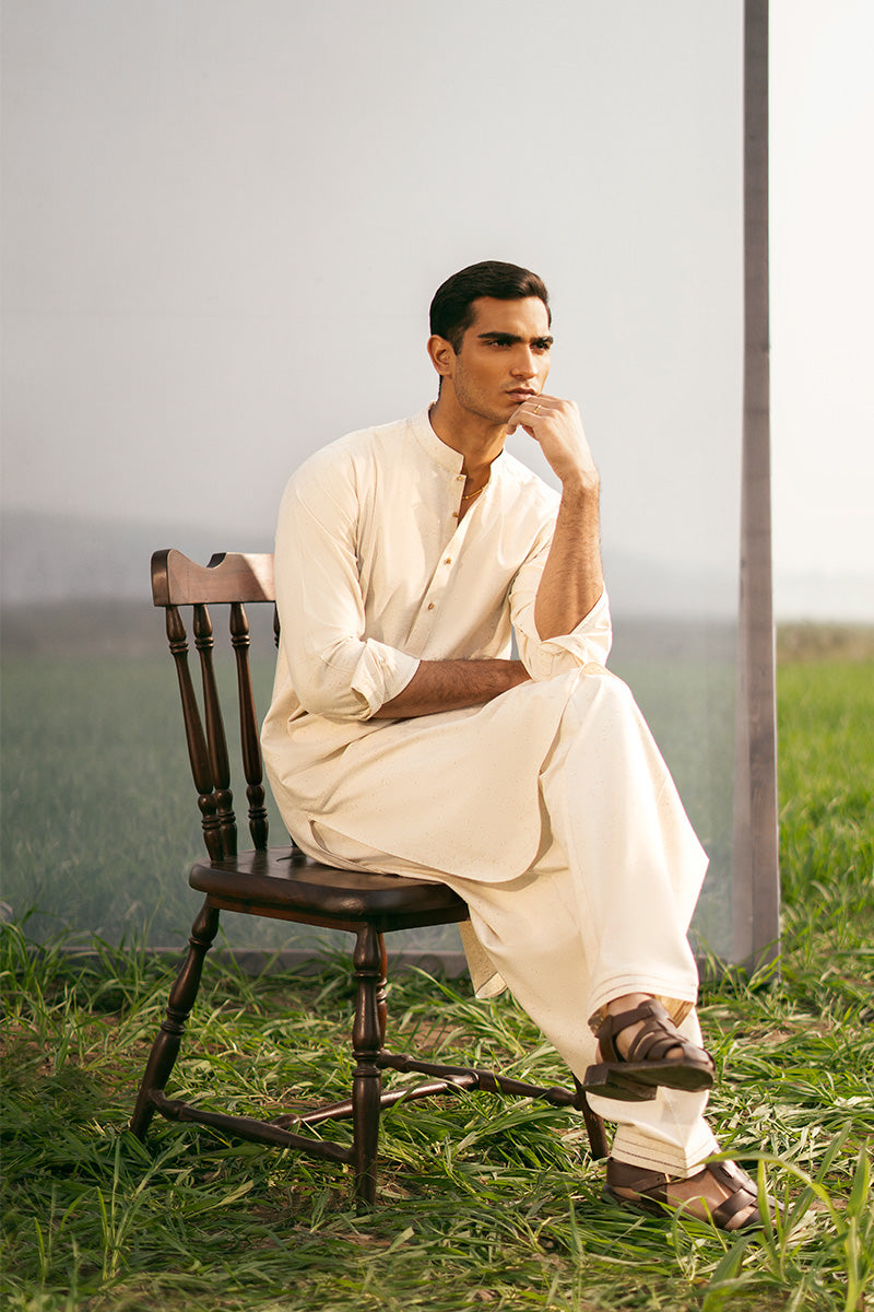 traditional yet modern shalwar kameez design man, crafted with high-quality boski material.