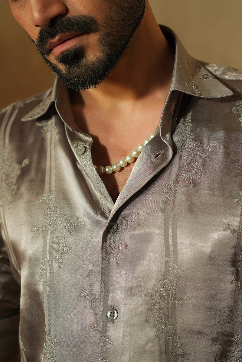 Pale grey satin silk