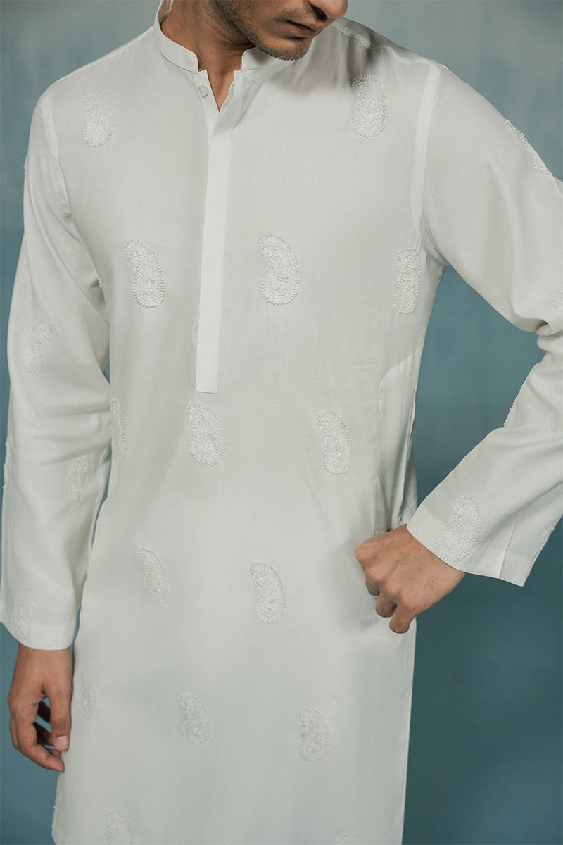 'White' Hand Embroidered Kurta Pajama