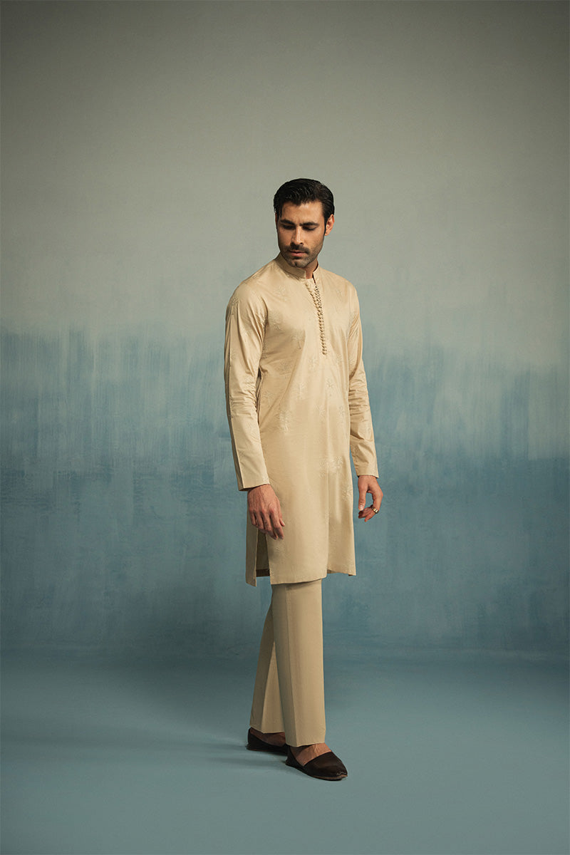 'Sand Brown' Embroidered Kurta Pajama