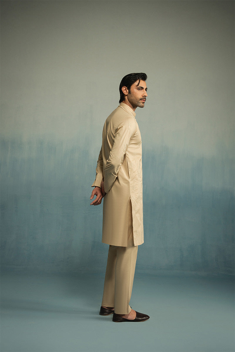 'Sand Brown' Embroidered Kurta Pajama