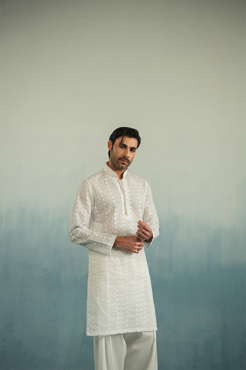 'Pearl White' Embroidered Kurta Pajama