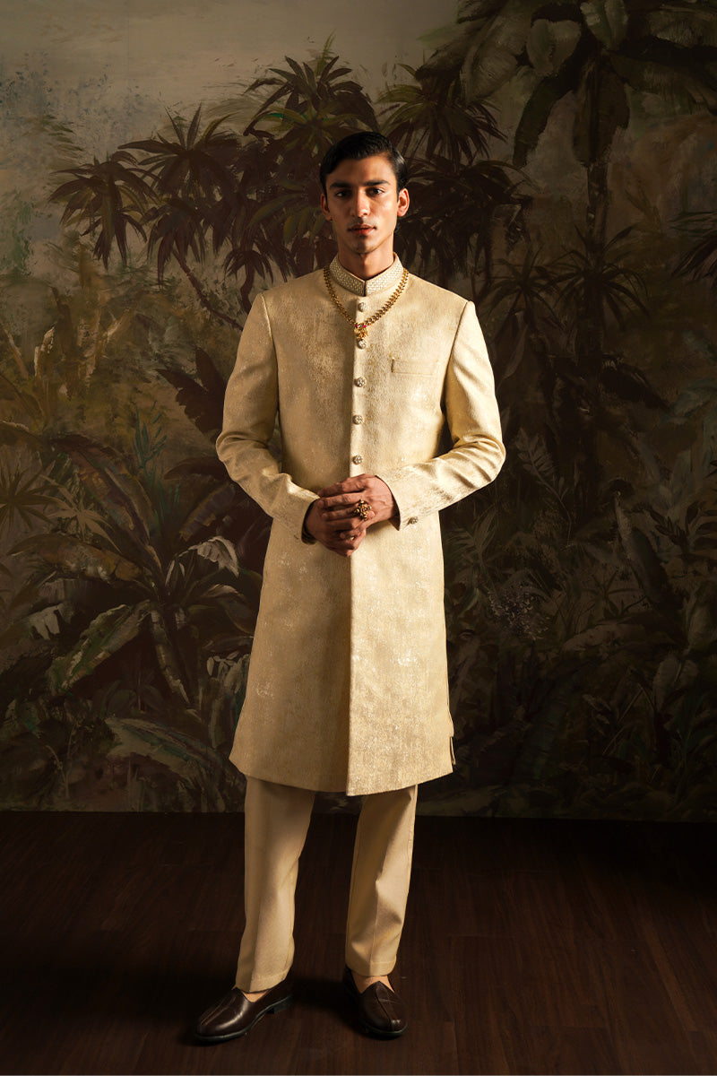 "Azar" Beige Embroidered Sherwani