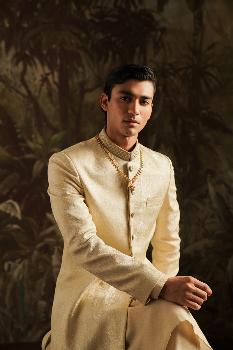 "Azar" Beige Embroidered Sherwani