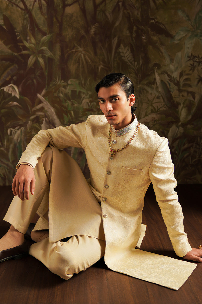 "Azar" Beige Embroidered Sherwani