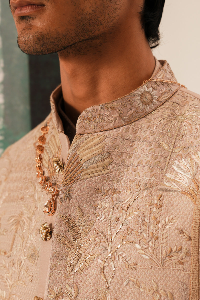 'FARZAM' HAND EMBROIDERED CORAL PINK WAISTCOAT