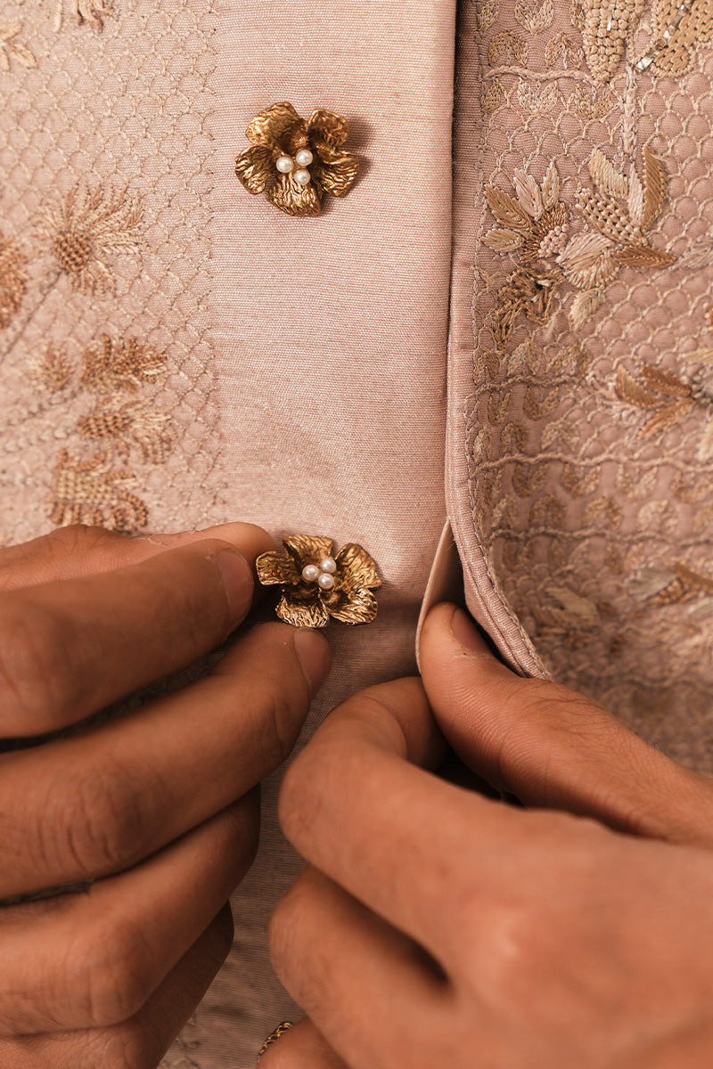'FARZAM' HAND EMBROIDERED CORAL PINK WAISTCOAT