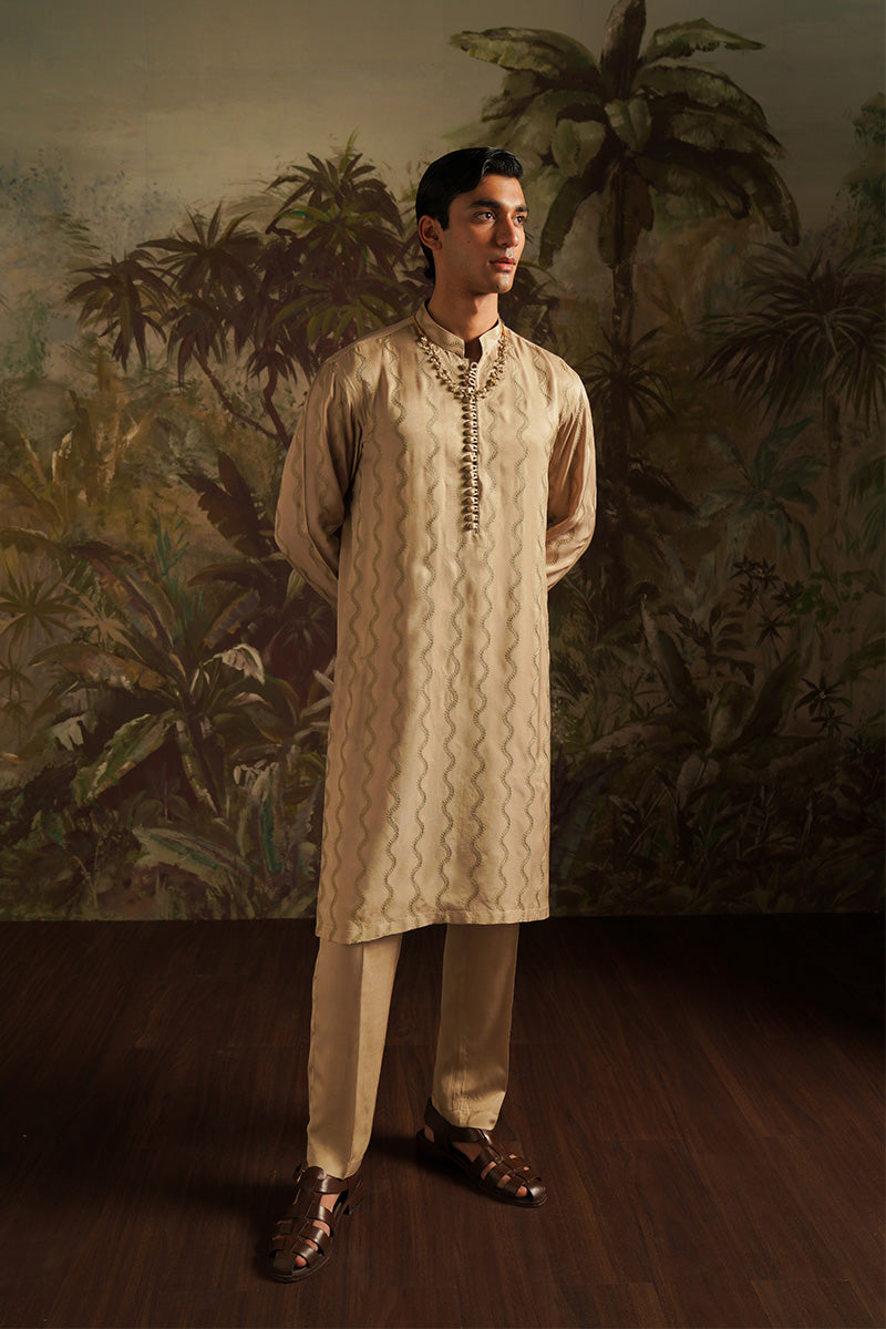 "Wasif" Gold Embroidered Kurta Pajama