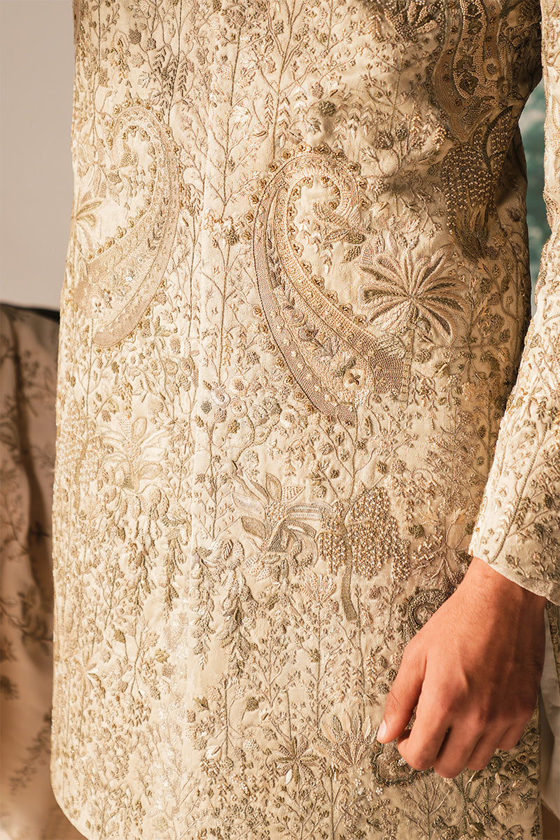 'RUSTAM' IVORY HAND EMBROIDERED SHERWANI