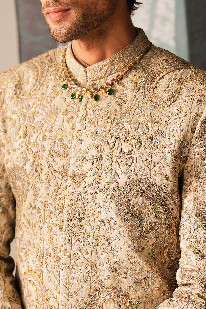 'RUSTAM' IVORY HAND EMBROIDERED SHERWANI