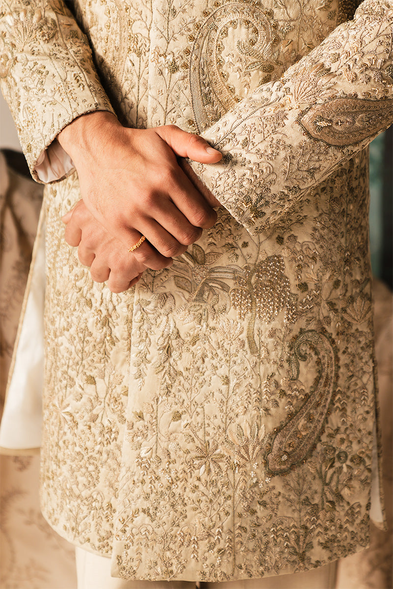 'RUSTAM' IVORY HAND EMBROIDERED SHERWANI