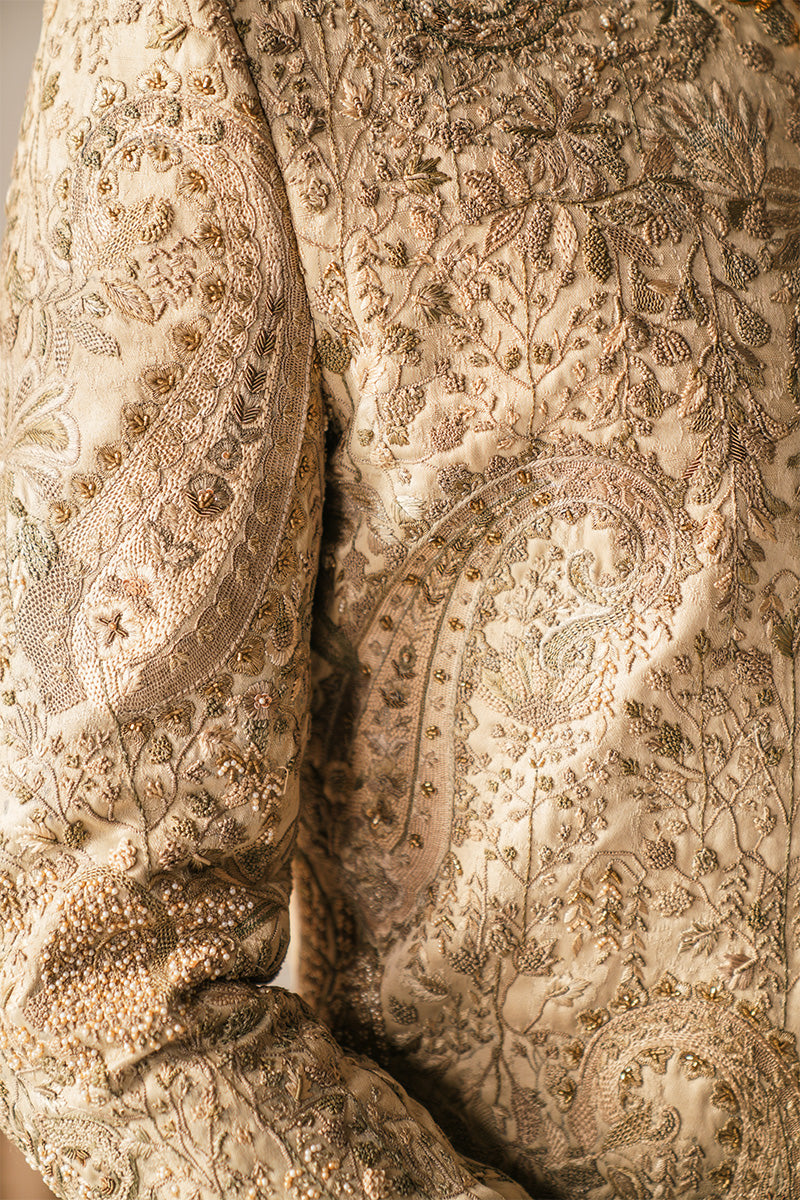 'RUSTAM' IVORY HAND EMBROIDERED SHERWANI