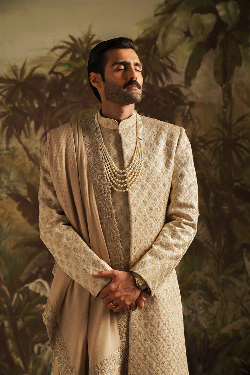 "Hasnain" Champagne Embroidered Shawl