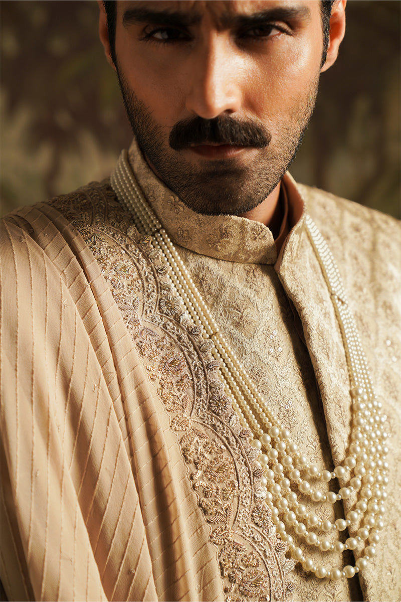 "Hasnain" Champagne Embroidered Shawl