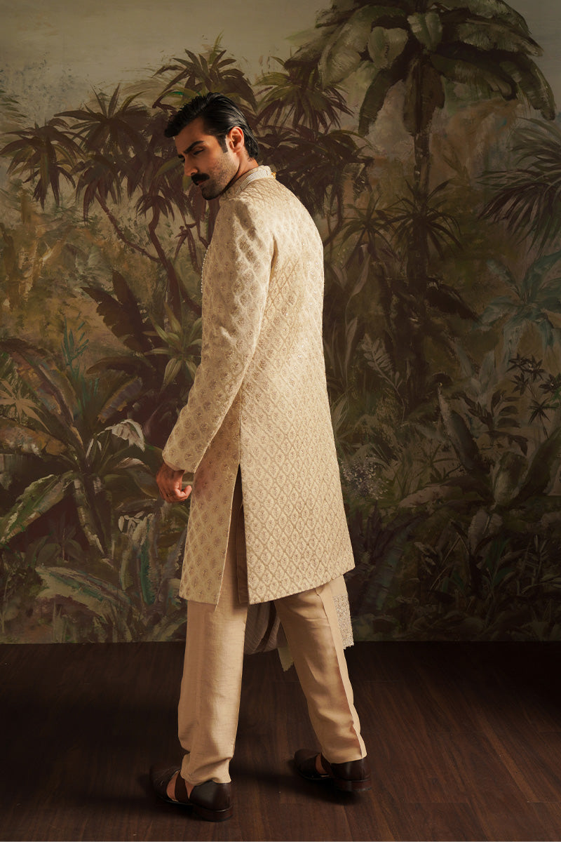 gold embroidered sherwani for groom