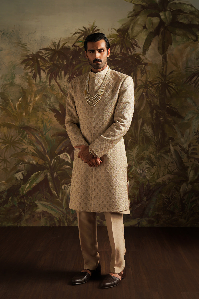 gold embroidered sherwani for groom