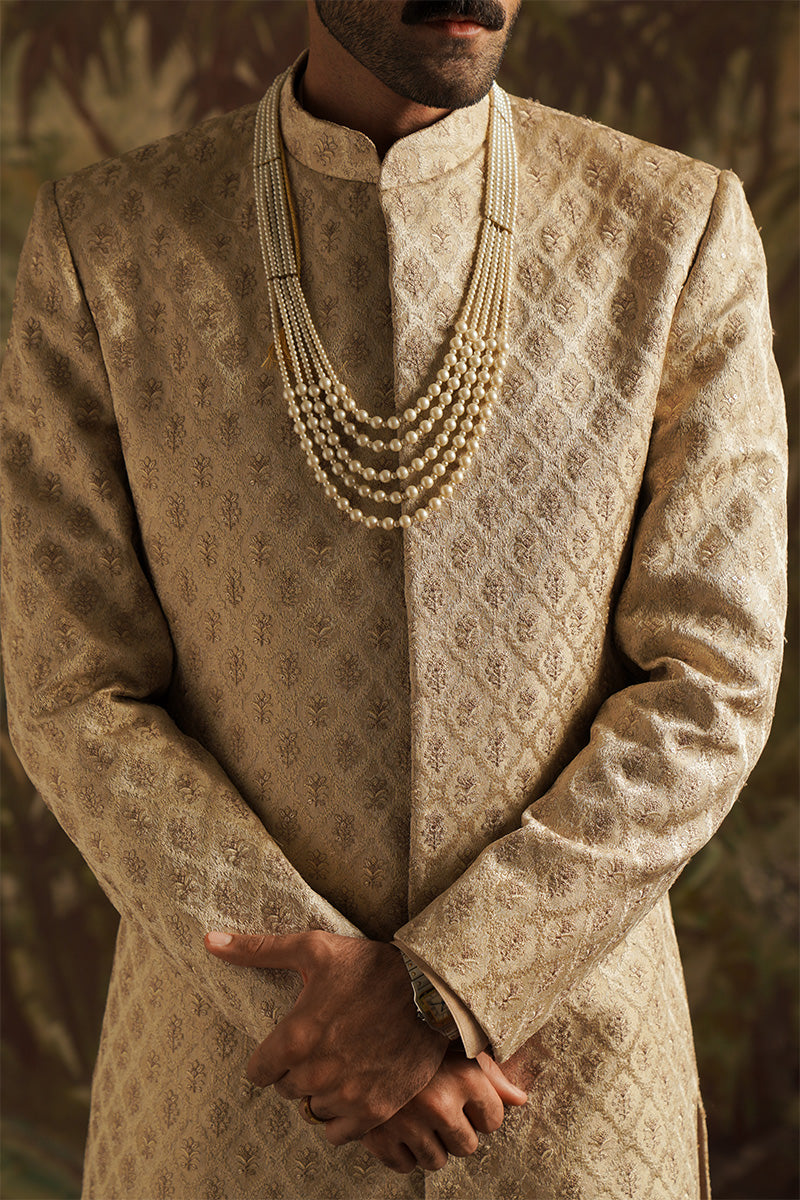 gold embroidered sherwani for groom