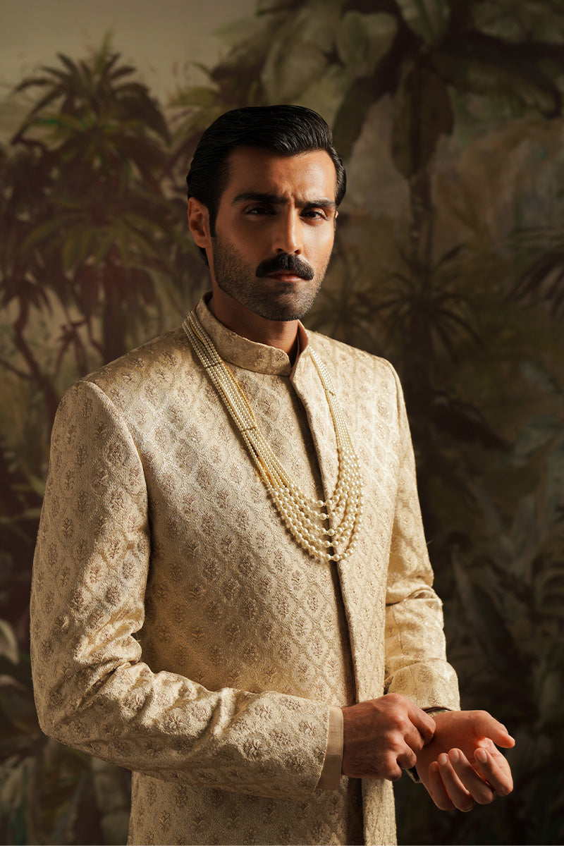 gold embroidered sherwani for groom