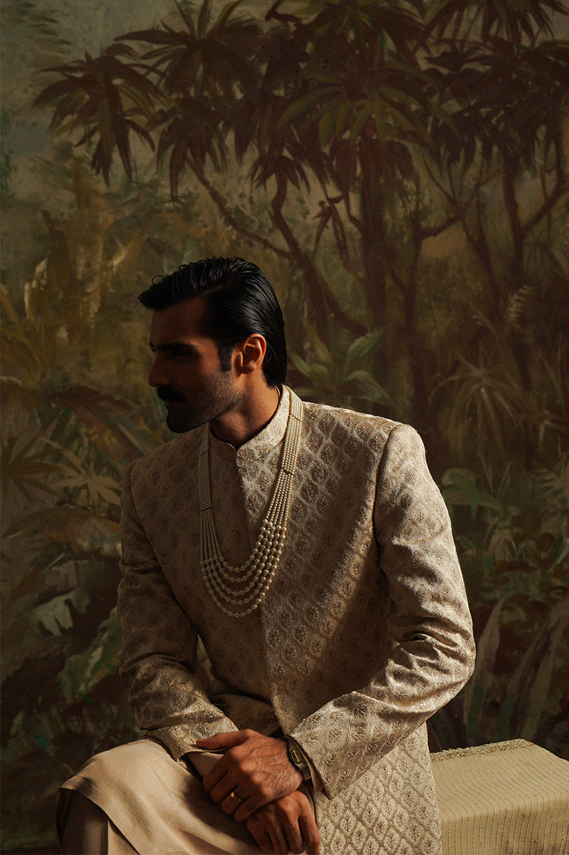 gold embroidered sherwani for groom