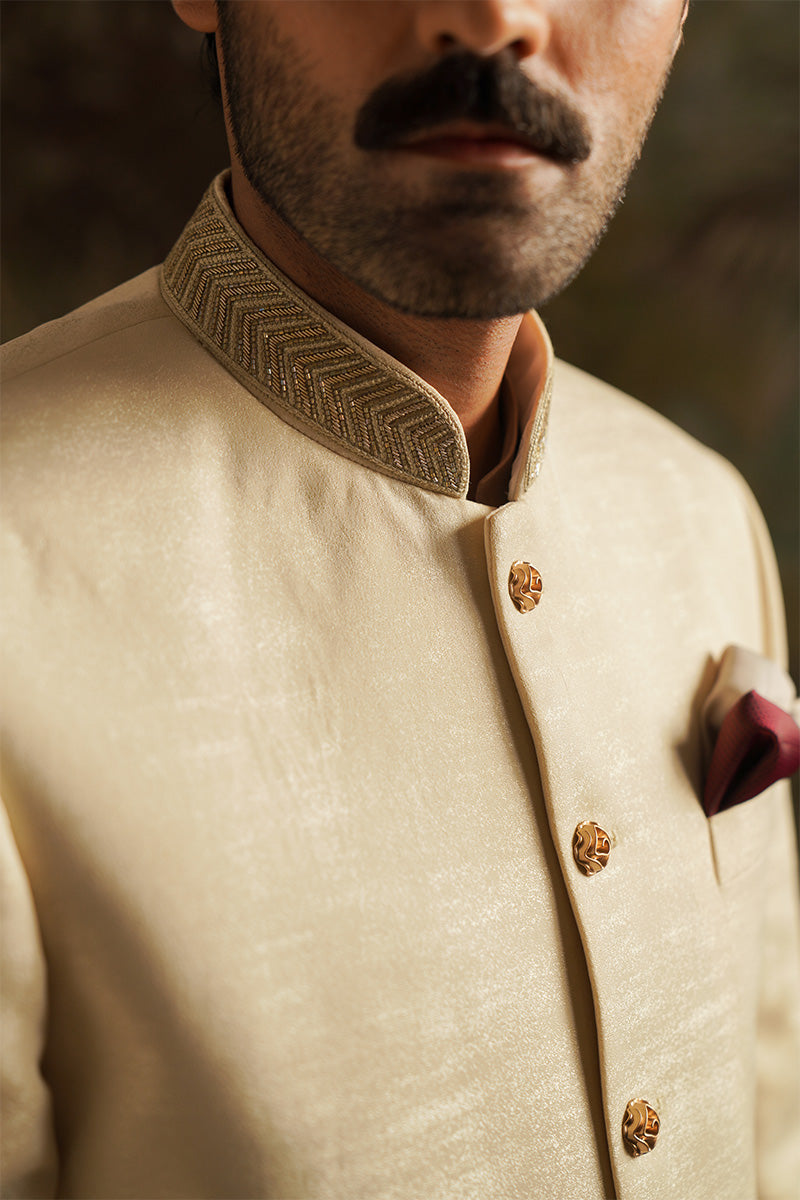 "Umair" Pearl White Embroidered Sherwani