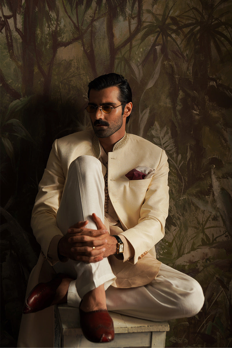 "Umair" Pearl White Embroidered Sherwani