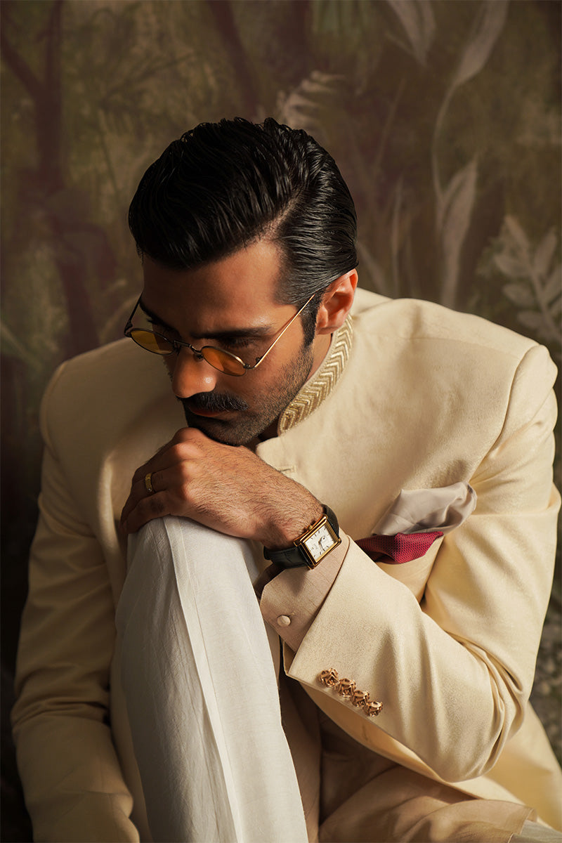 "Umair" Pearl White Embroidered Sherwani