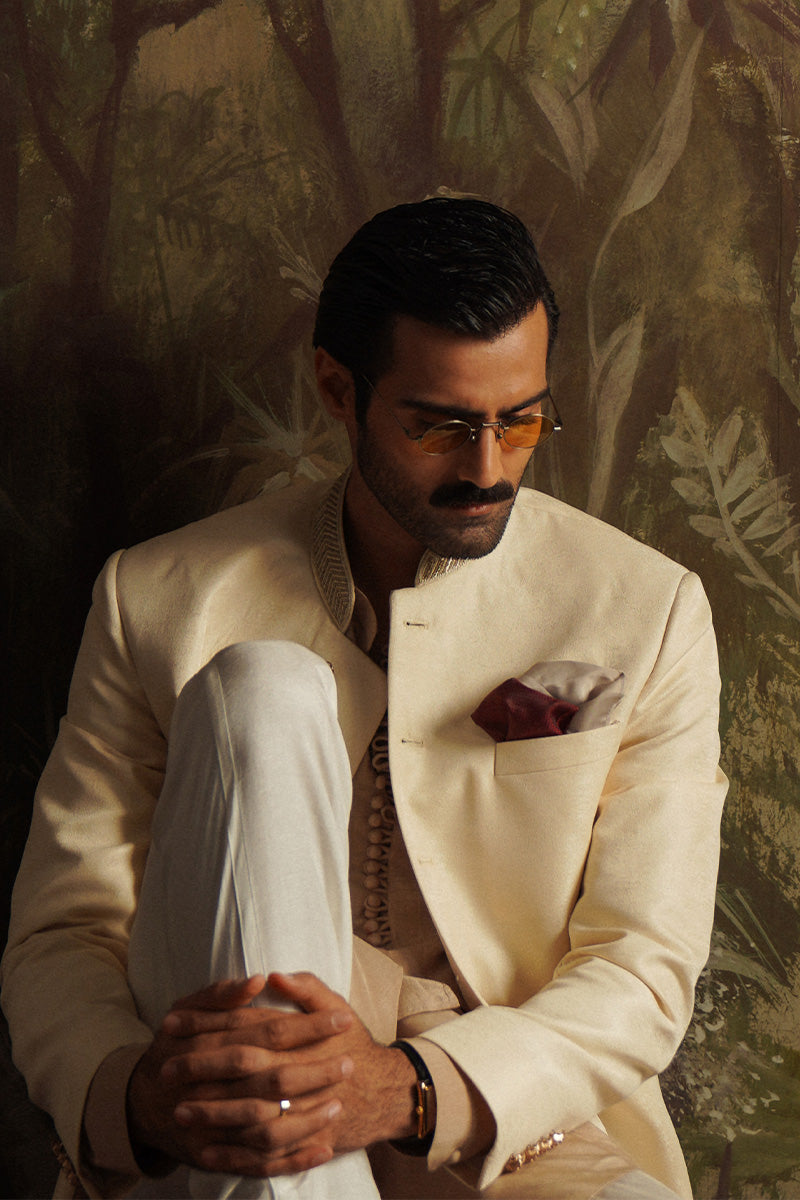 "Umair" Pearl White Embroidered Sherwani