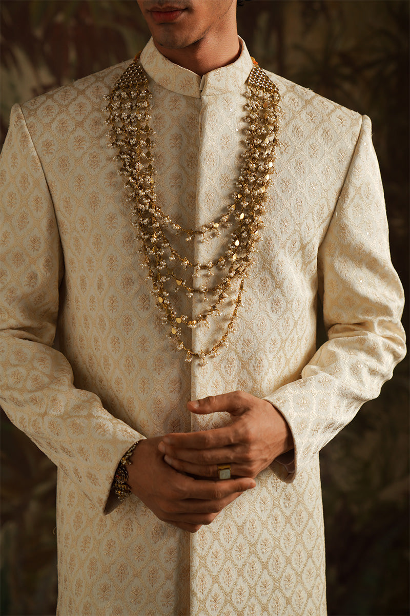 "Jamal" Pearl White Embroidered Sherwani