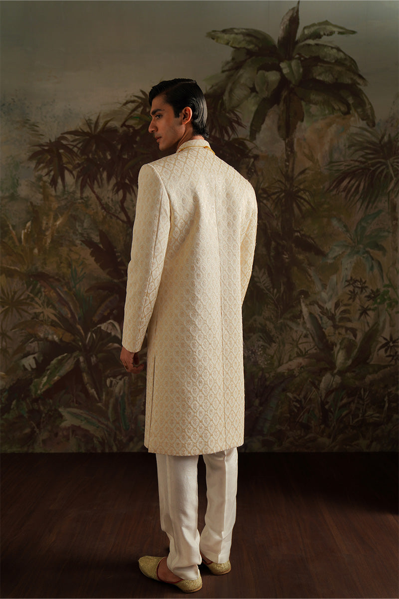 "Jamal" Pearl White Embroidered Sherwani