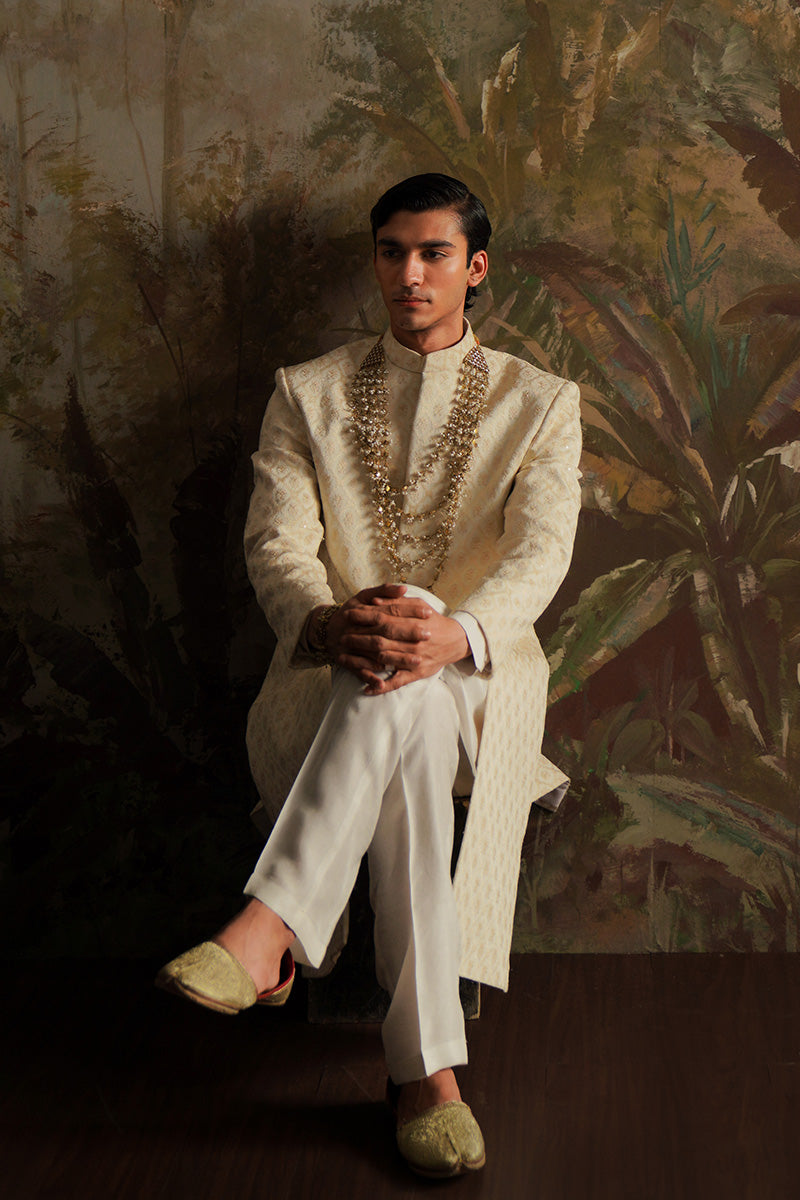 "Jamal" Pearl White Embroidered Sherwani