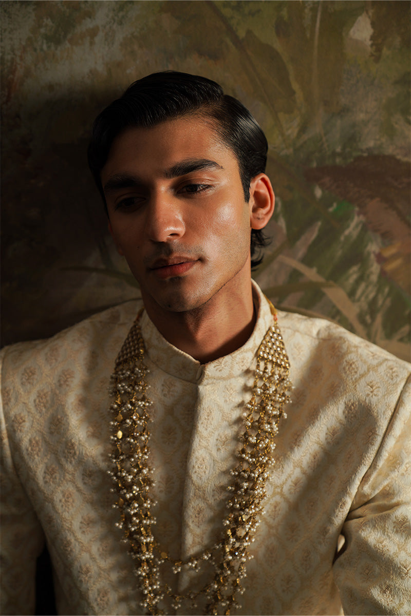 "Jamal" Pearl White Embroidered Sherwani