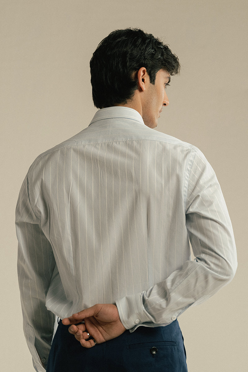 WHITE AND BLUE STRIPED SHIRT