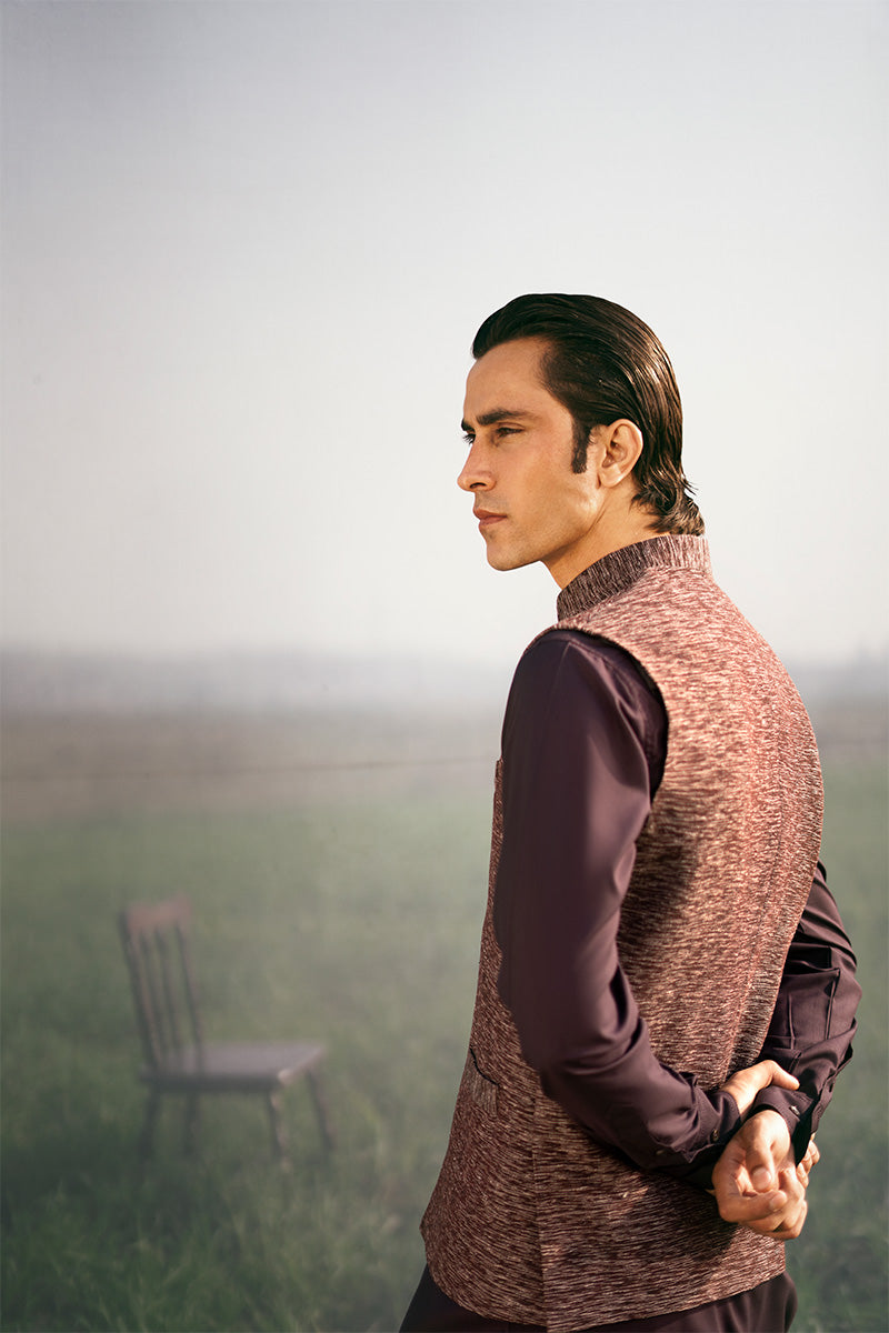 Premium maroon waistcoat design for men, ideal for Pakistani weddings and festive attire. Elegant and modern.