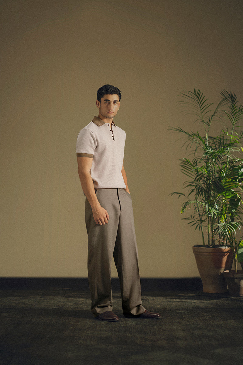 Taupe Button-Up Polo