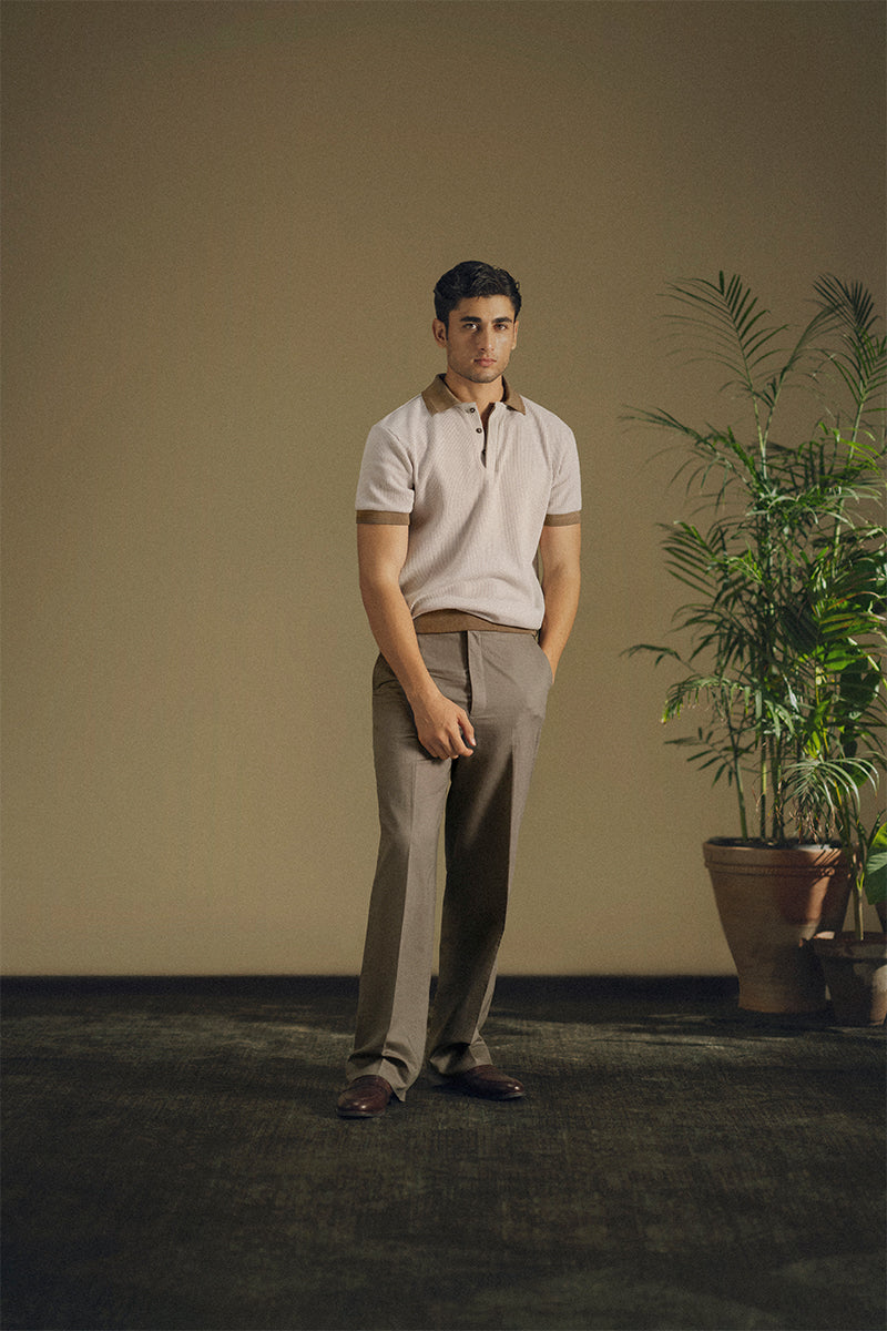 Taupe Button-Up Polo