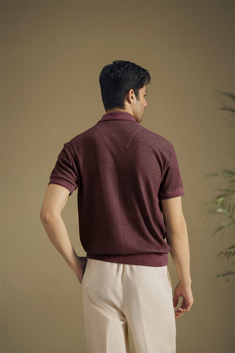 Burgundy Ribbed Polo