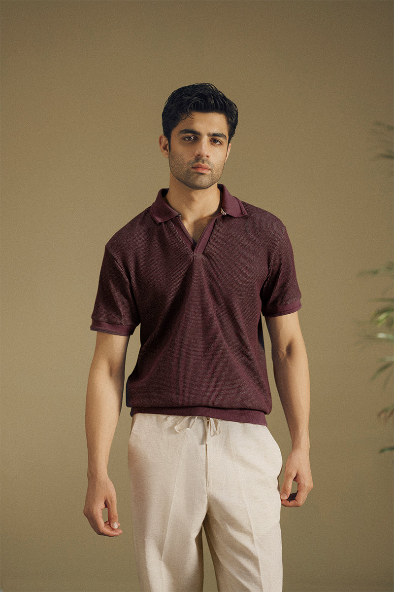 Burgundy Ribbed Polo