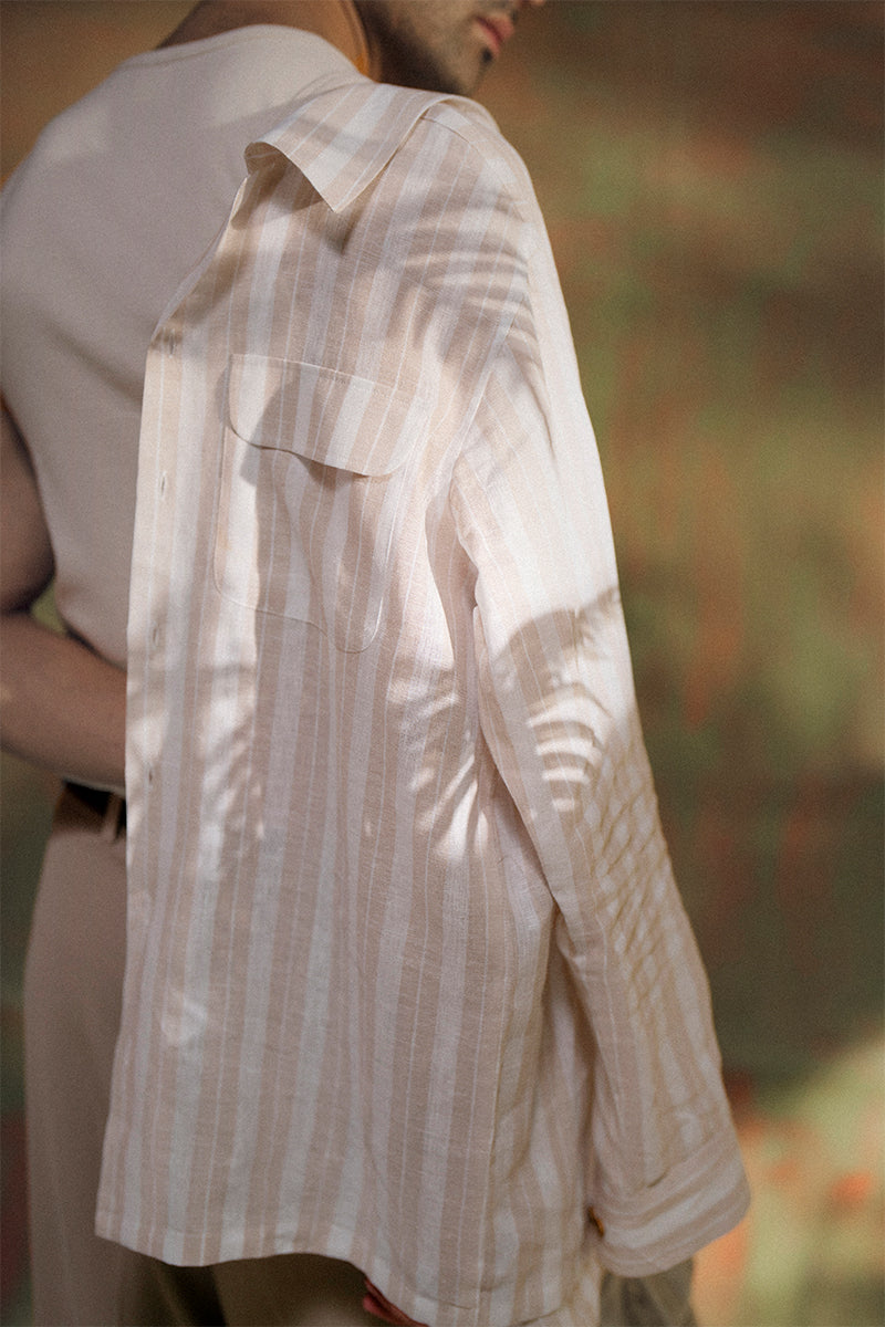 Beige Striped Linen Shirt