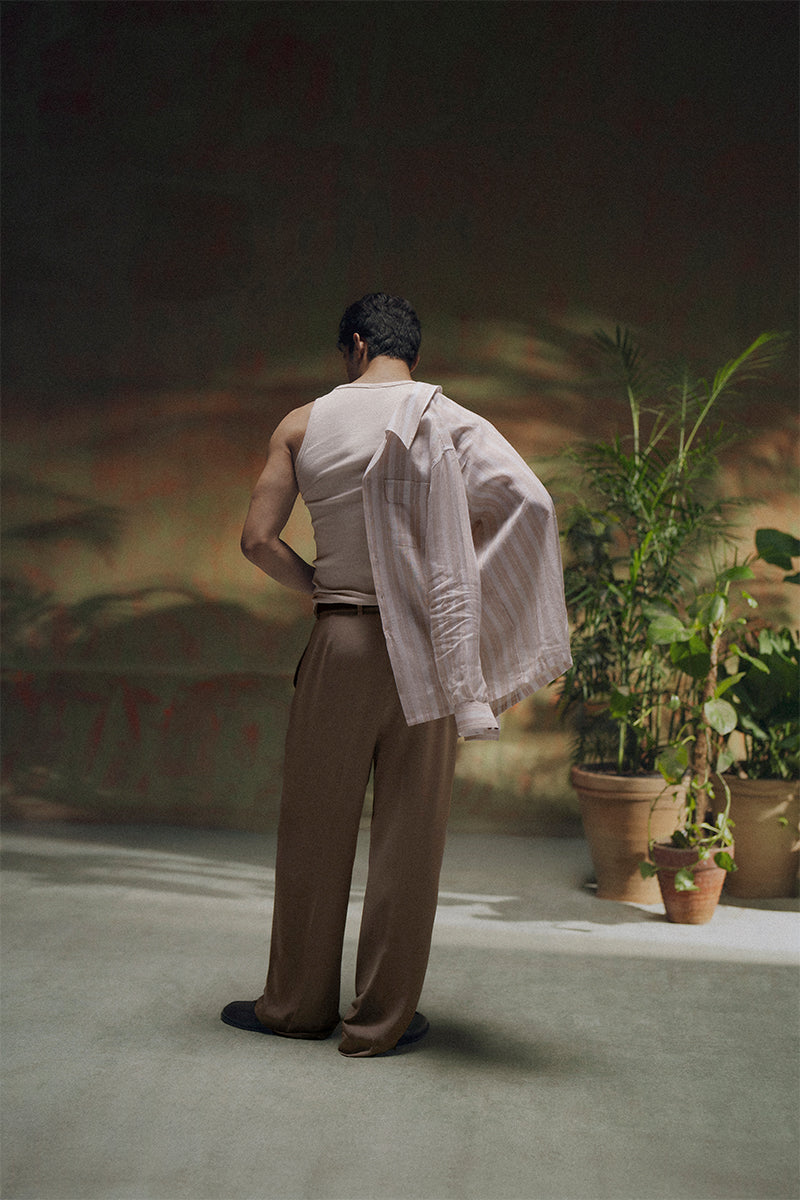 Beige Striped Linen Shirt