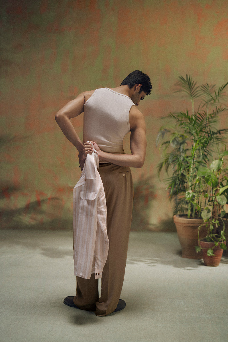 Beige Striped Linen Shirt