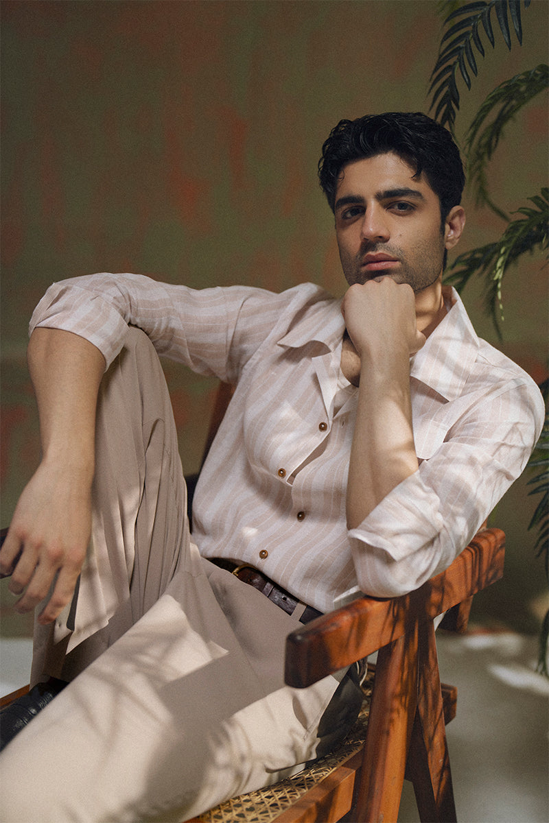 Beige Striped Linen Shirt