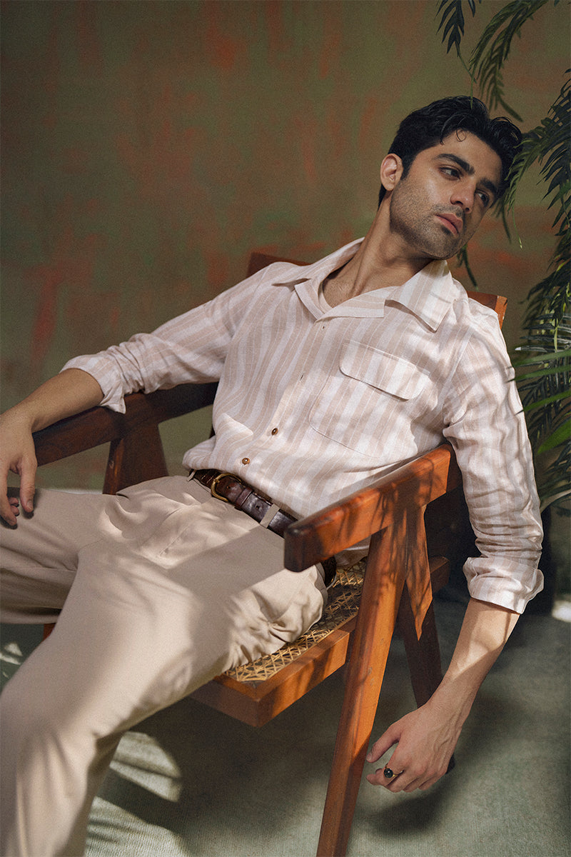 Beige Striped Linen Shirt