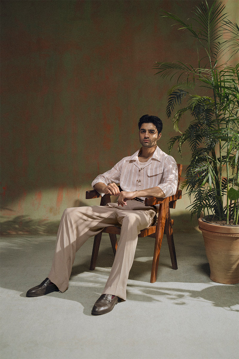 Beige Striped Linen Shirt