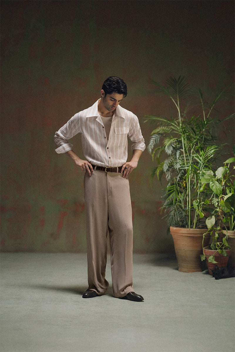 Beige Striped Linen Shirt
