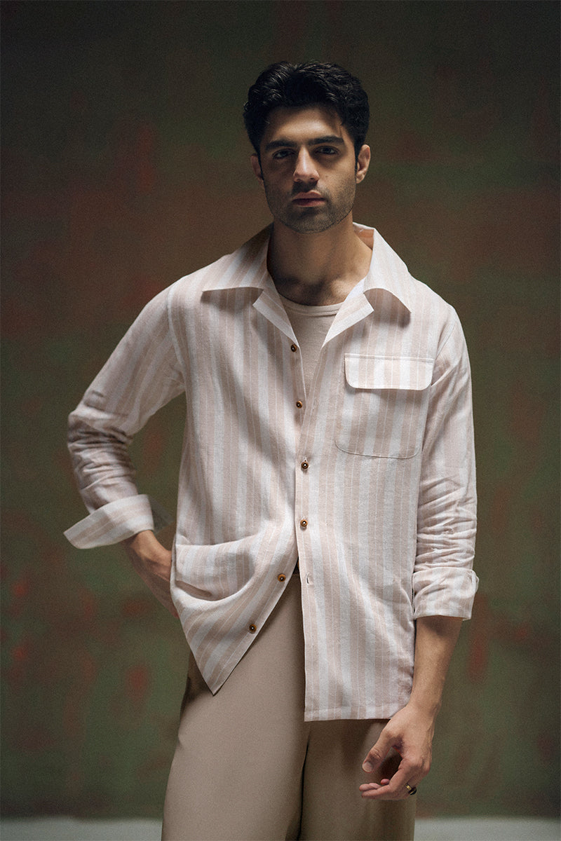 Beige Striped Linen Shirt