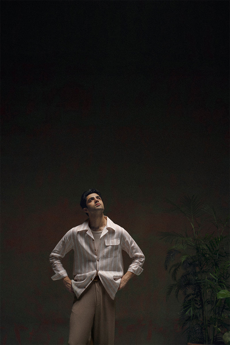 Beige Striped Linen Shirt