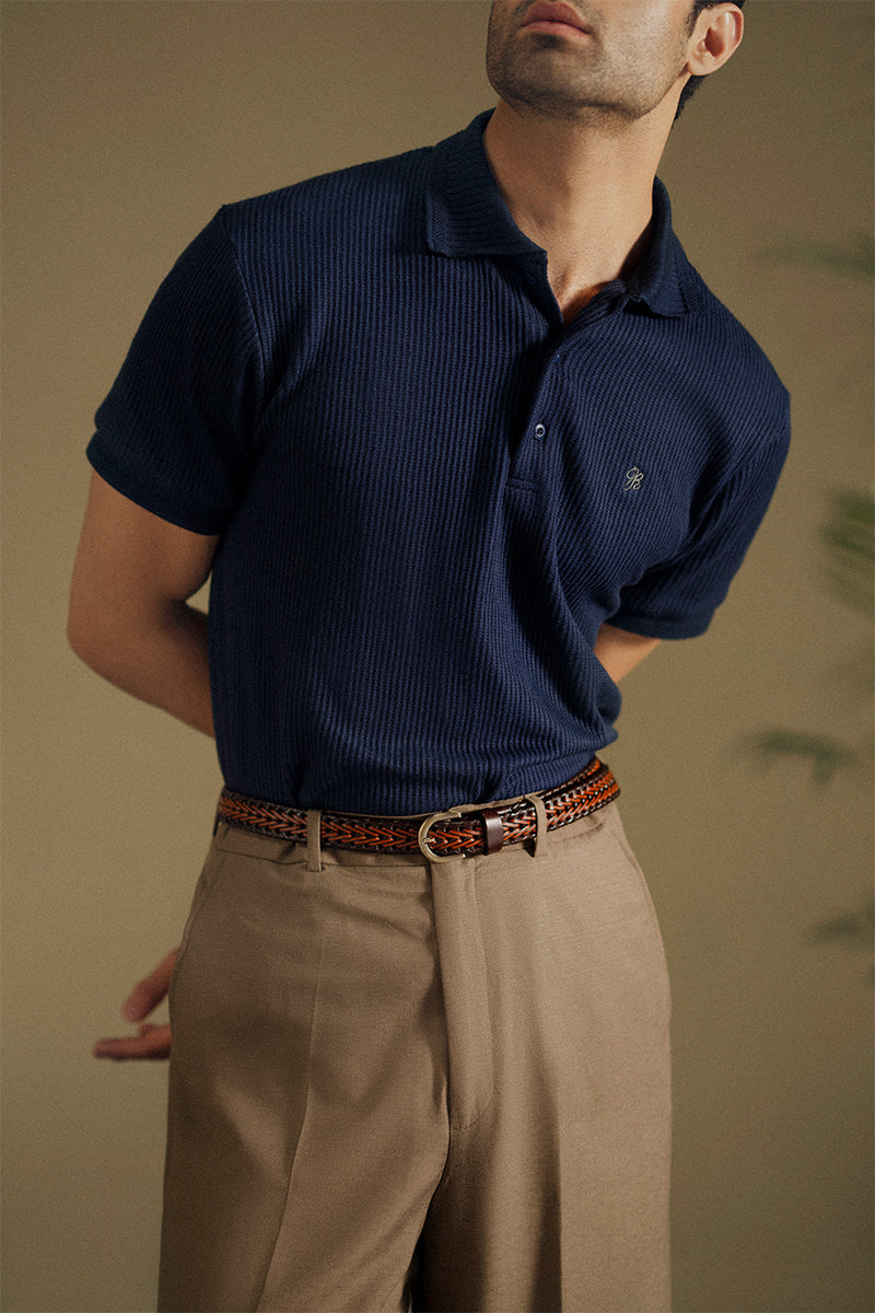 Navy Blue Embroidered Polo