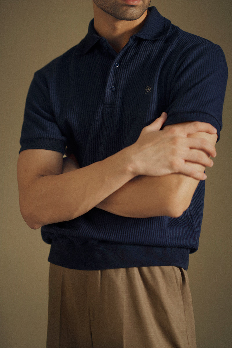 Navy Blue Embroidered Polo