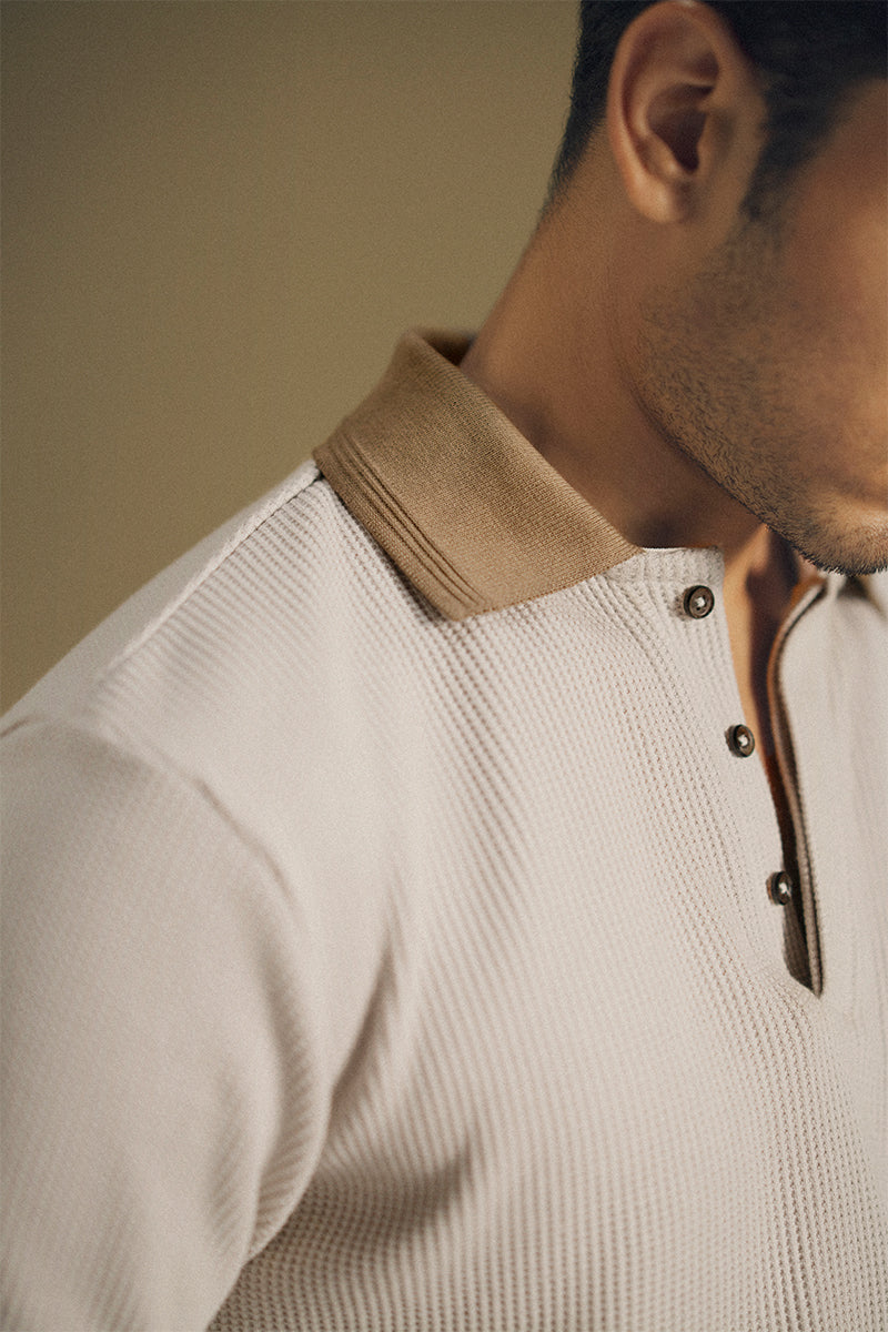 Taupe Button-Up Polo