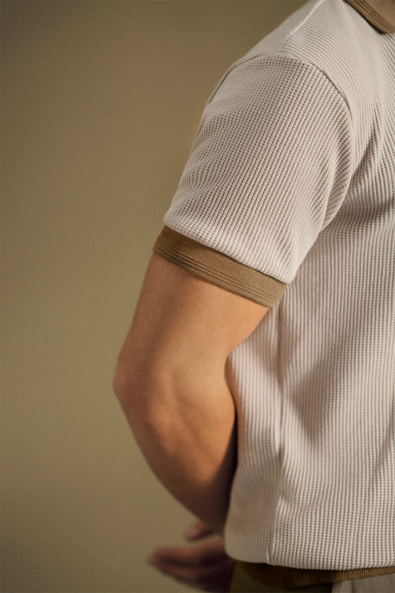 Taupe Button-Up Polo